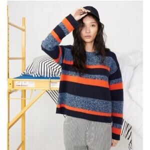 KULE Blue Orange Striped The Andre Sweater Cashmere Knit Women's Size Medium